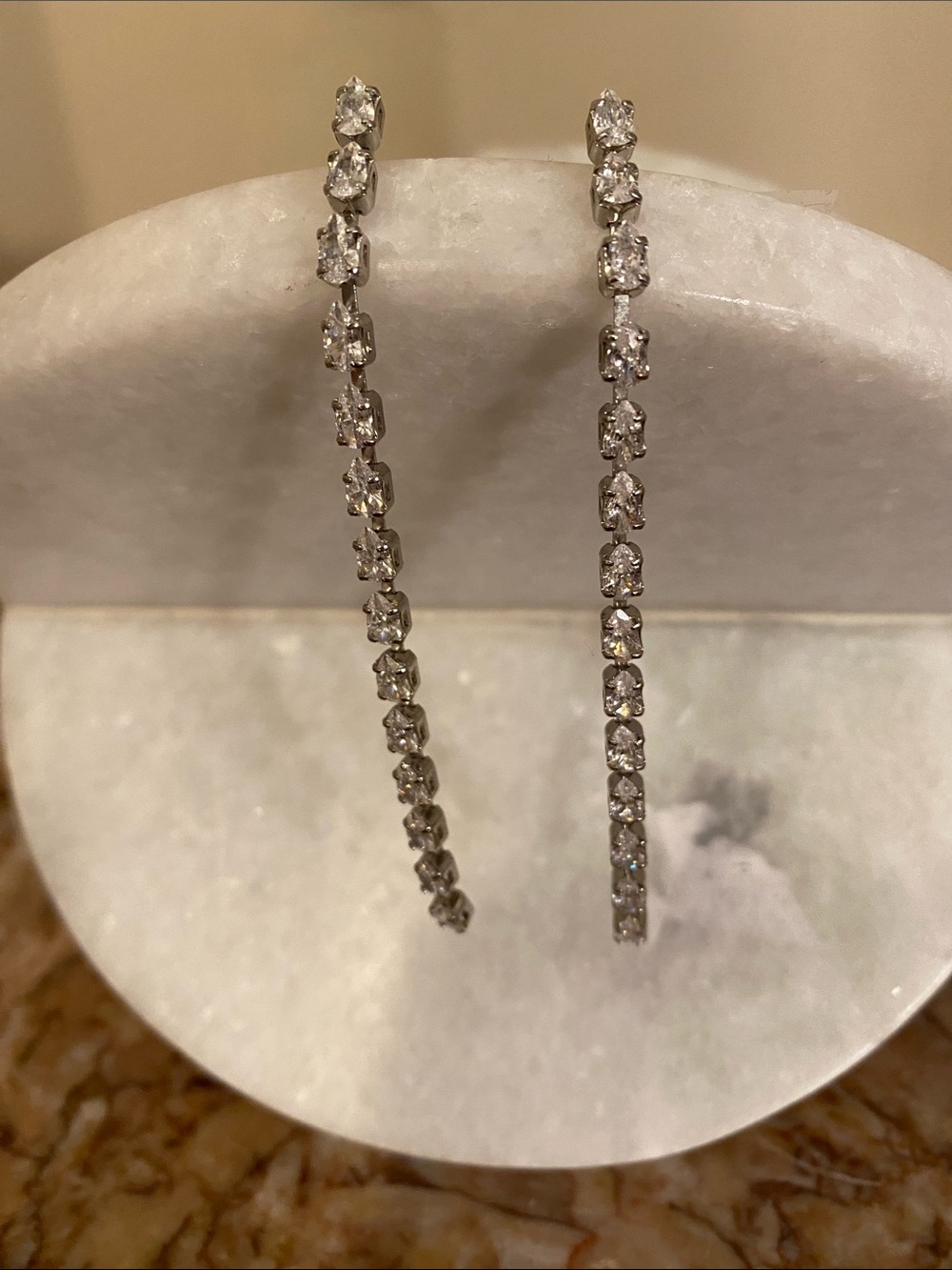 Sterling Silver 925 CZ Linear Dangle Earrings /Graduated Cubic Zirconia 2.5 Drop